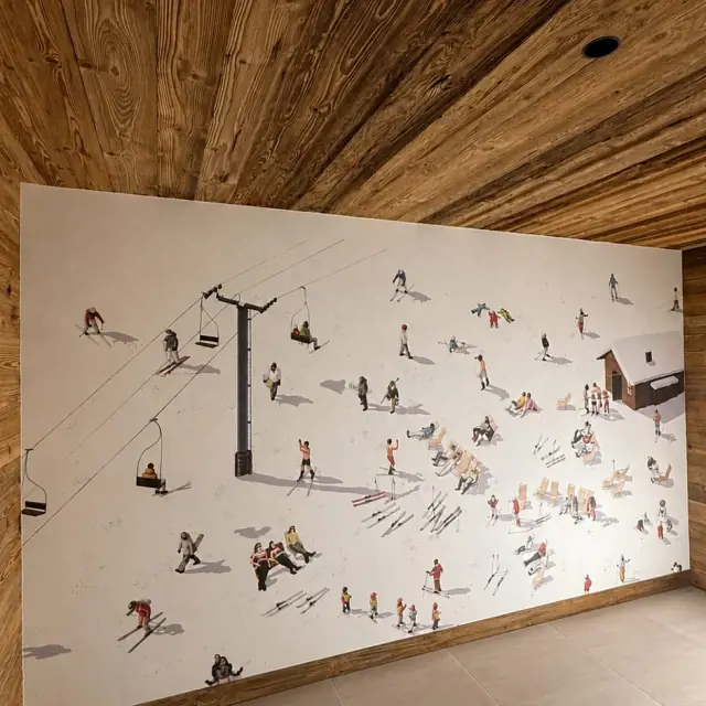 Papier peint thème ski, plafond bois — Agence Firma